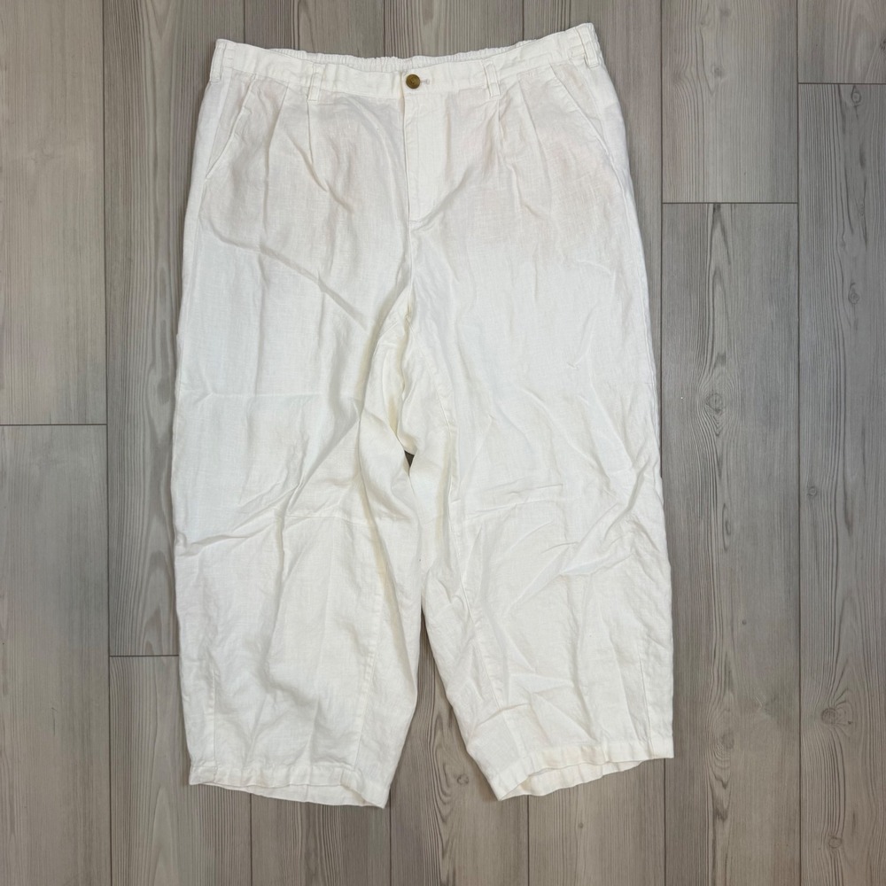 Lands End White 100% Linen High Rise Wide Leg Pants Womens 20W 551567